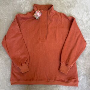 Oversized Half Snap Pullover Womens XL Rust Terry Sweatshirt Casual Cozy